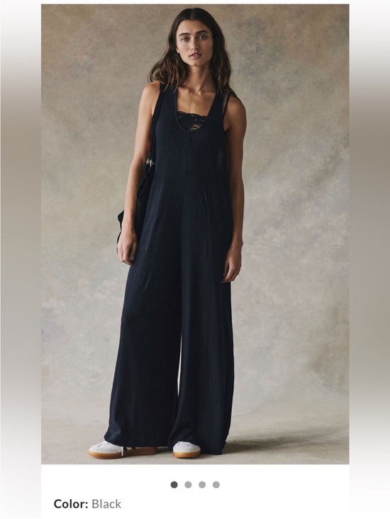 Free People Pants - Free People Black Ribbed Zena Wide-Leg Jumpsuit—BRAND NWT